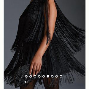 NWT Anthro Hutch One-Shoulder Fringed Mini Dress Black 2X